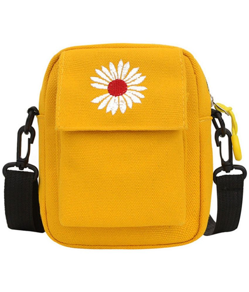     			Heaven Decor Yellow Printed Messenger Bag