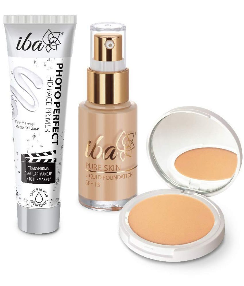     			Iba Primer, Foundation,Compact Combo ,Natural Beige , Long Lasting, Full Coverage Base Makeup, (Pack of 3)