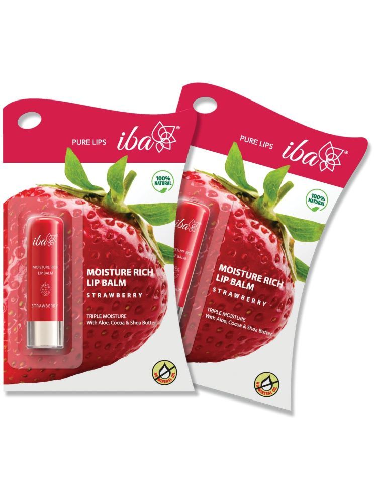     			Iba Moisture Rich Lip Balm - Strawberry, 4.5g For Dry Damaged and Chapped Lips, (Pack of 2)