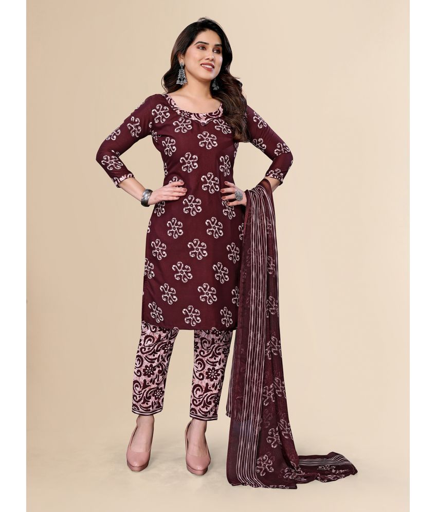     			Kashvi Unstitched Crepe Printed Dress Material - Brown ( Pack of 1 )