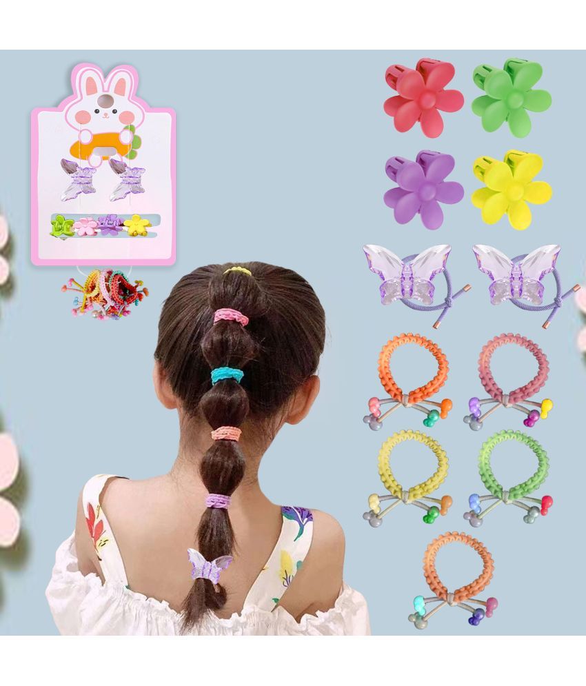     			LYKAA 11 Pcs. Baby Girl's Hair Clips Set, Hair Ties Elastic Rubber Bands Korean Fashionable Mix Style Combo, Hair Accessories for Girls Kids Toddlers