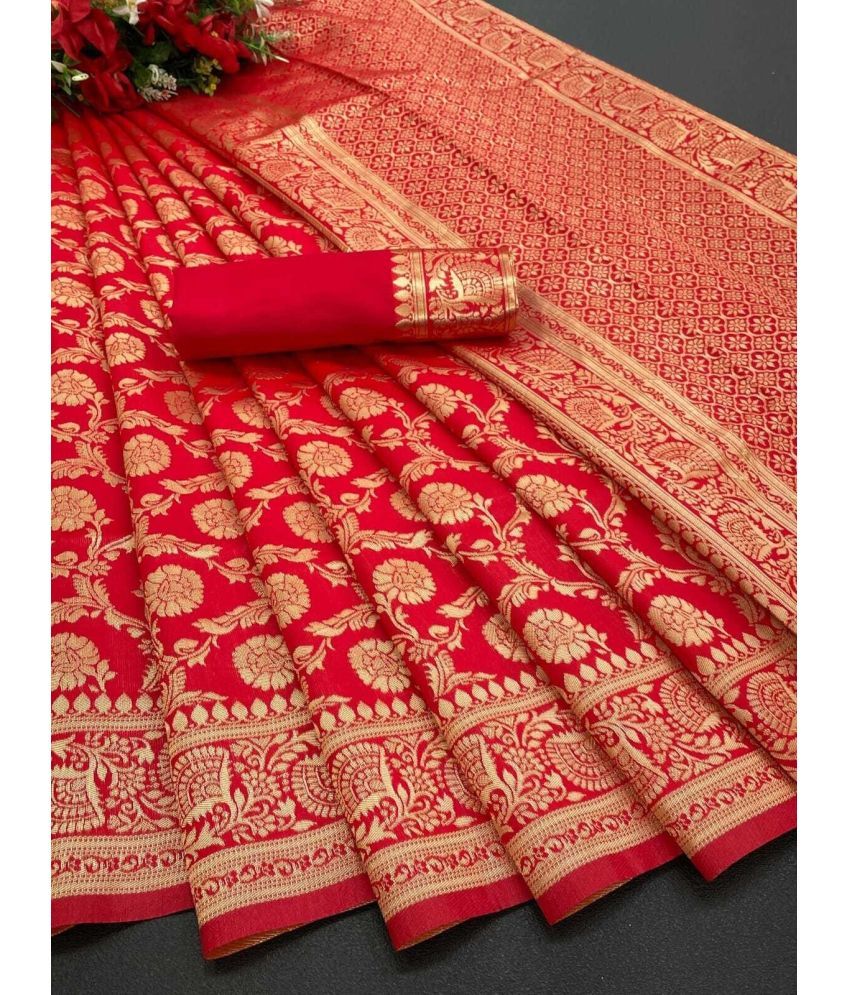     			Pheasant Pack of 1 Banarasi Silk Embellished Saree With Blouse Piece ( Red )