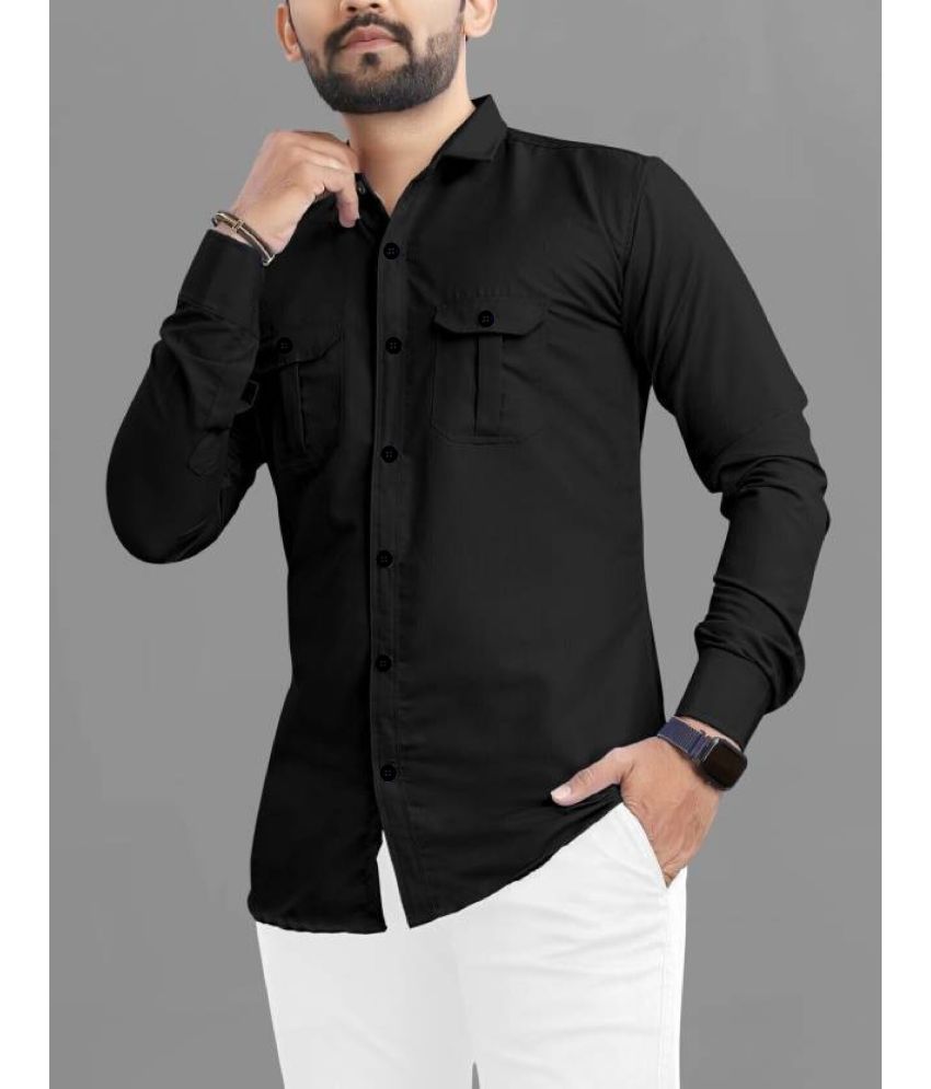     			Qurobri Cotton Blend Regular Fit Solids Full Sleeves Men's Casual Shirt - Black ( Pack of 1 )