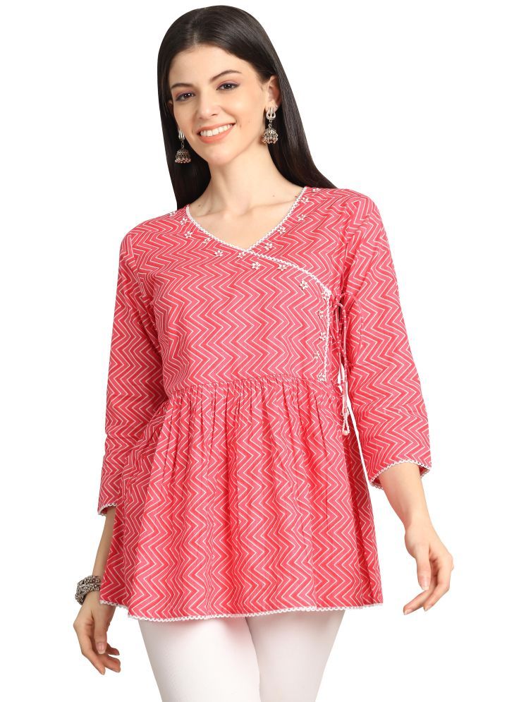     			Rajnandini Pack of 1 Cotton Printed A-line Women's Kurti - ( Pink )