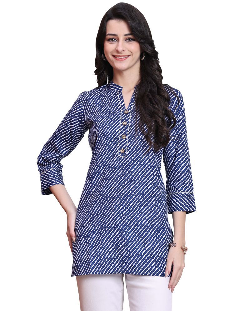     			Rajnandini Pack of 1 Cotton Printed Straight Women's Kurti - ( Blue )