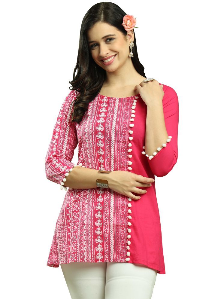     			Rajnandini Pack of 1 Cotton Printed Straight Women's Kurti - ( Pink )