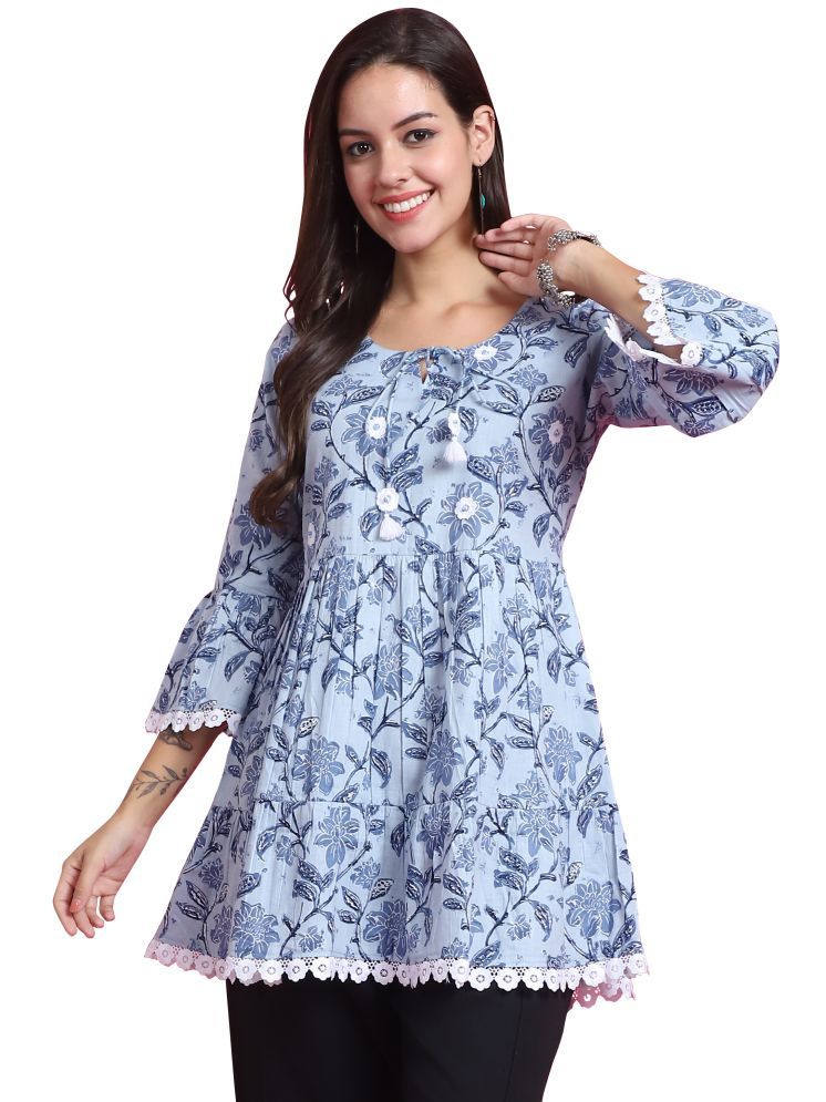     			Rajnandini Pack of 1 Cotton Printed Straight Women's Kurti - ( Light Blue )