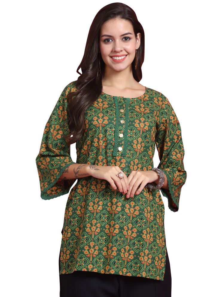     			Rajnandini Pack of 1 Cotton Printed Straight Women's Kurti - ( Green )