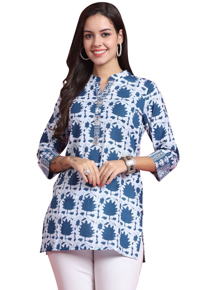     			Rajnandini Pack of 1 Cotton Printed Straight Women's Kurti - ( Teal )