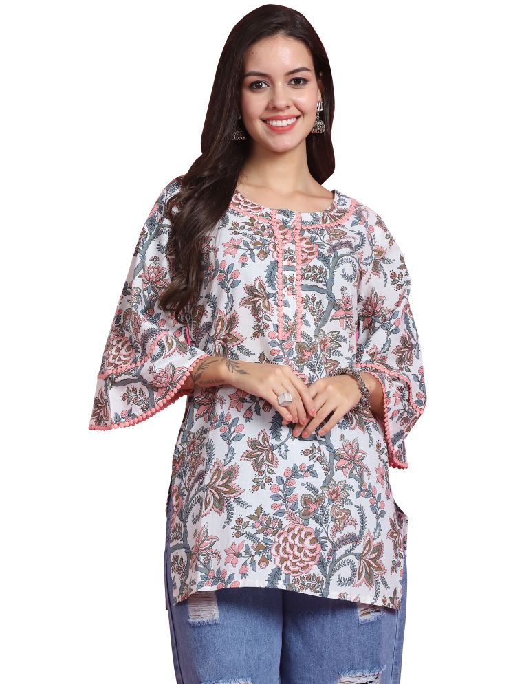     			Rajnandini Pack of 1 Cotton Printed Straight Women's Kurti - ( White )