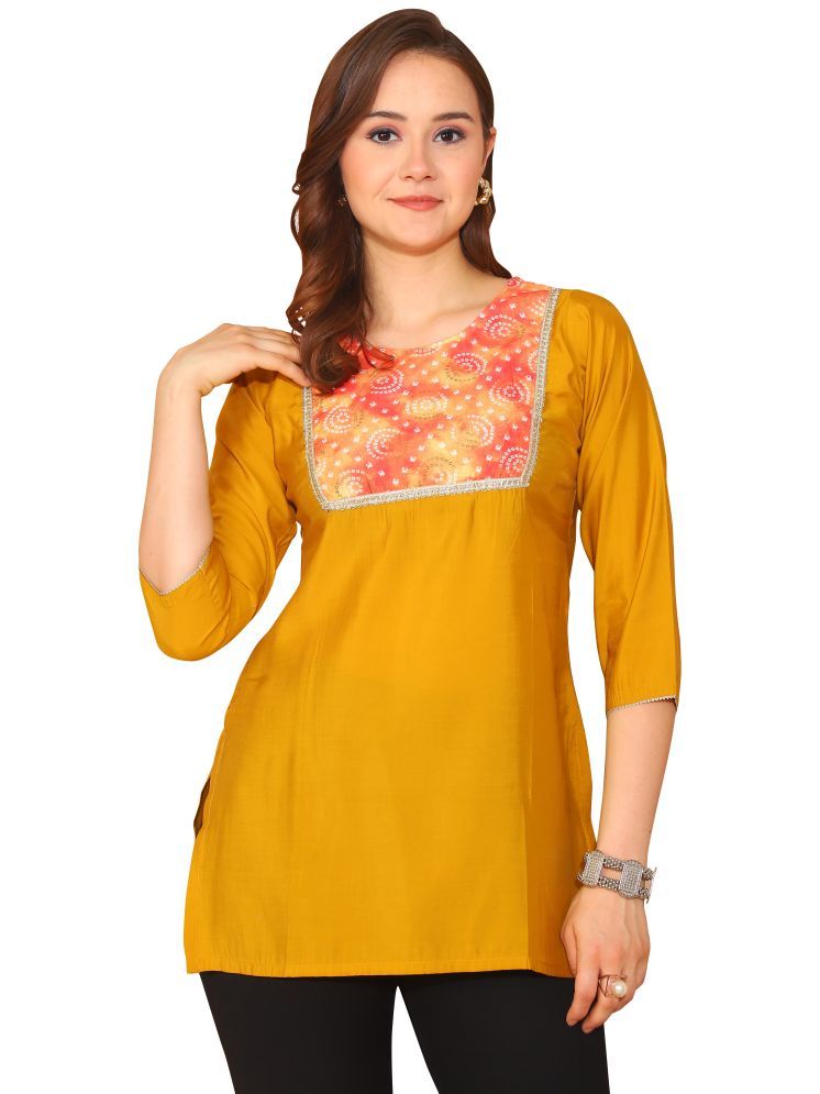     			Rajnandini Pack of 1 Silk Printed Straight Women's Kurti - ( Yellow )