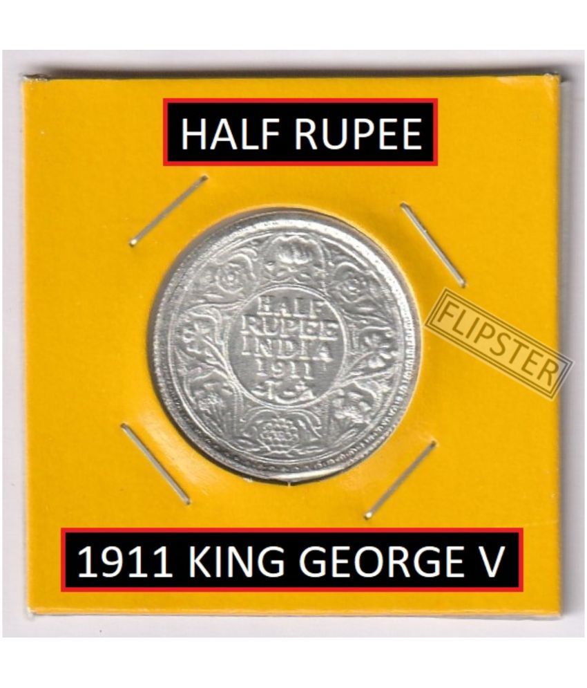     			Rare Half Rupee 1911 King George 5th, old British India Silverplated Coin Collection