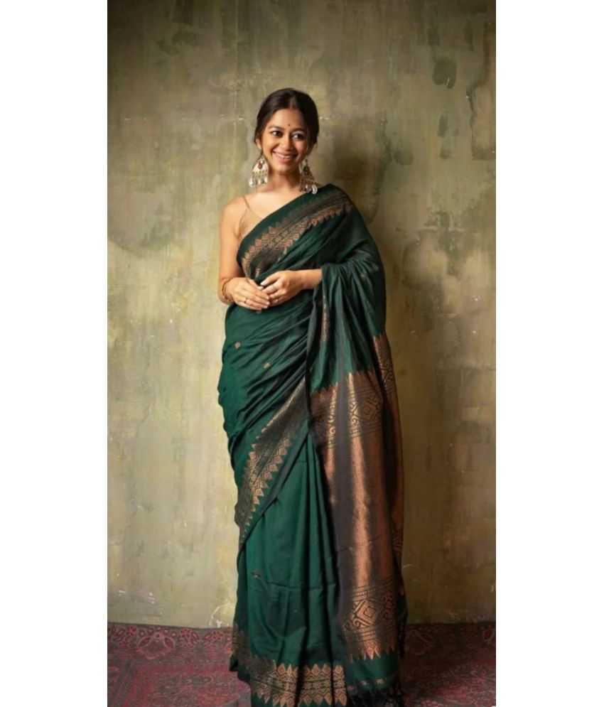     			Sanjana Silk Pack of 1 Silk Blend Embellished Saree With Blouse Piece ( Green )