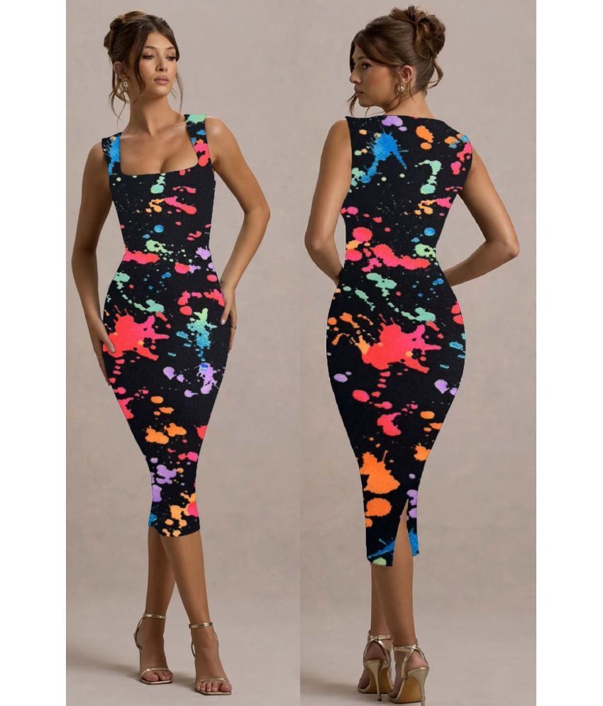     			Traquila Lycra Printed Knee Length Women's Bodycon Dress - Multicolor ( Pack of 1 )