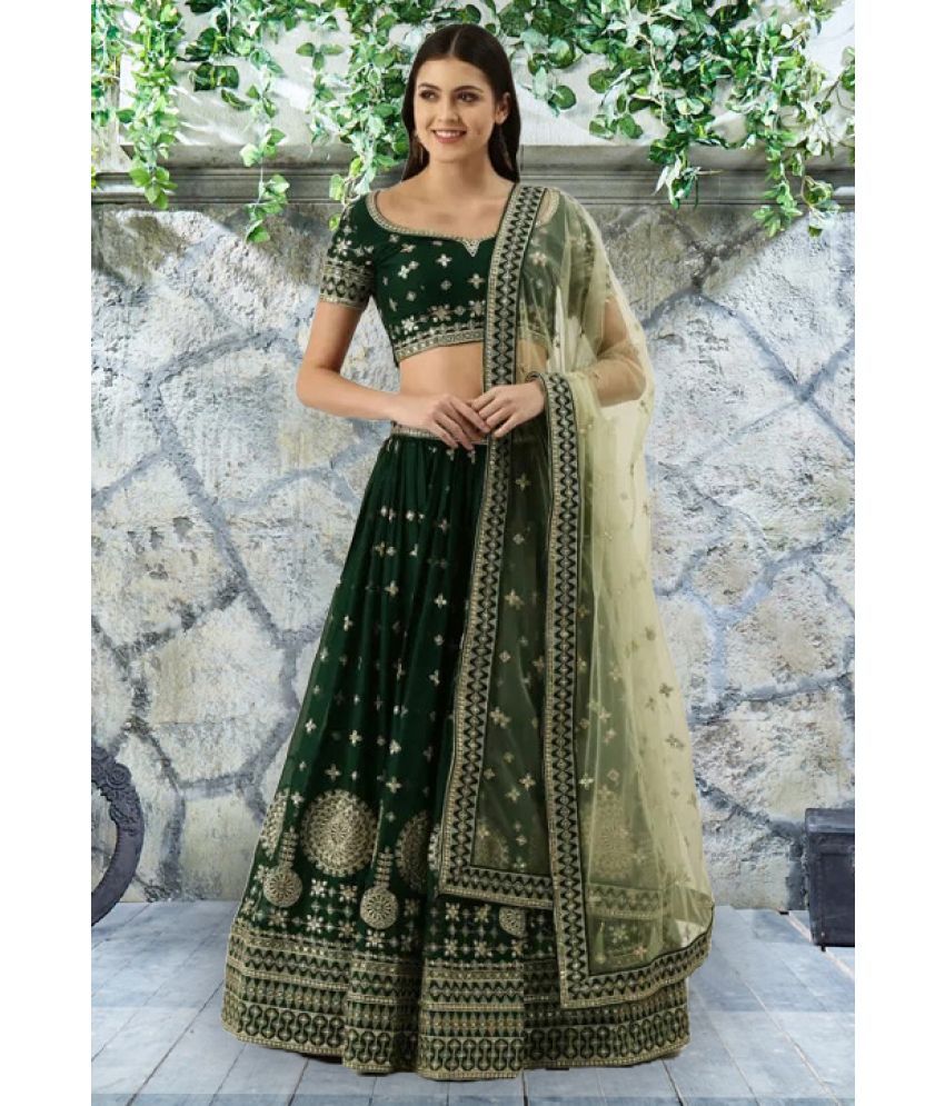     			kedar fab Green Georgette Circular Semi Stitched Lehenga Single