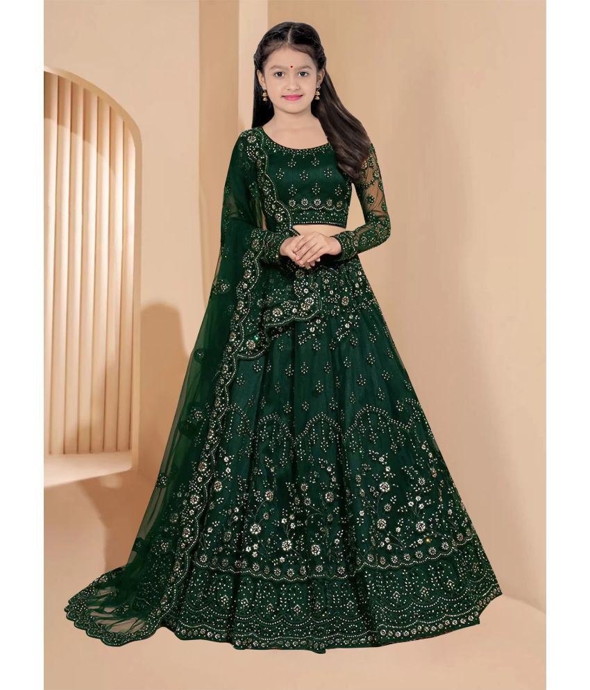     			piludi Net Lehenga Choli Set For Girls ( Pack of 1 , Green )