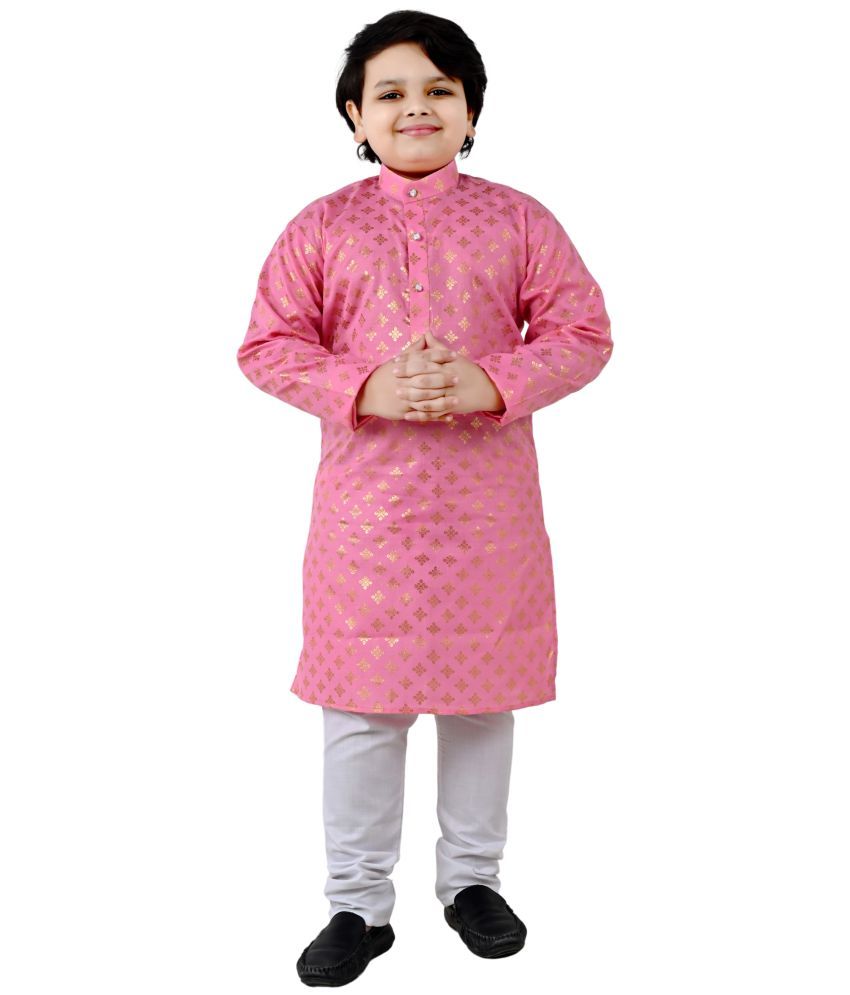     			Arshia Fashions Boys Cotton Blend Zari - Pattern Kurta Pyjama Set ( Pink , Pack of 1 )