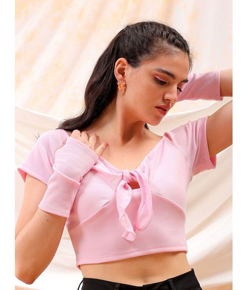     			Freehand Pink Polyester Women's Knot Front Top ( Pack of 1 )