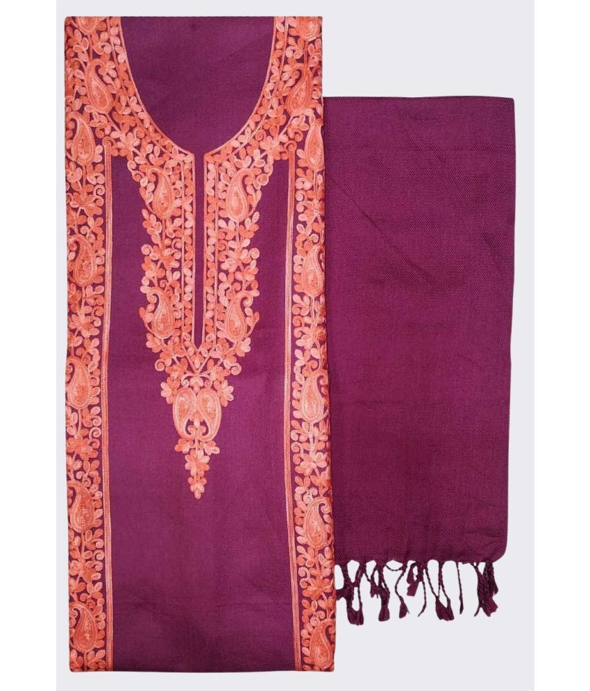     			KASHMIRI Unstitched Woollen Embroidered Dress Material - Purple ( Pack of 1 )