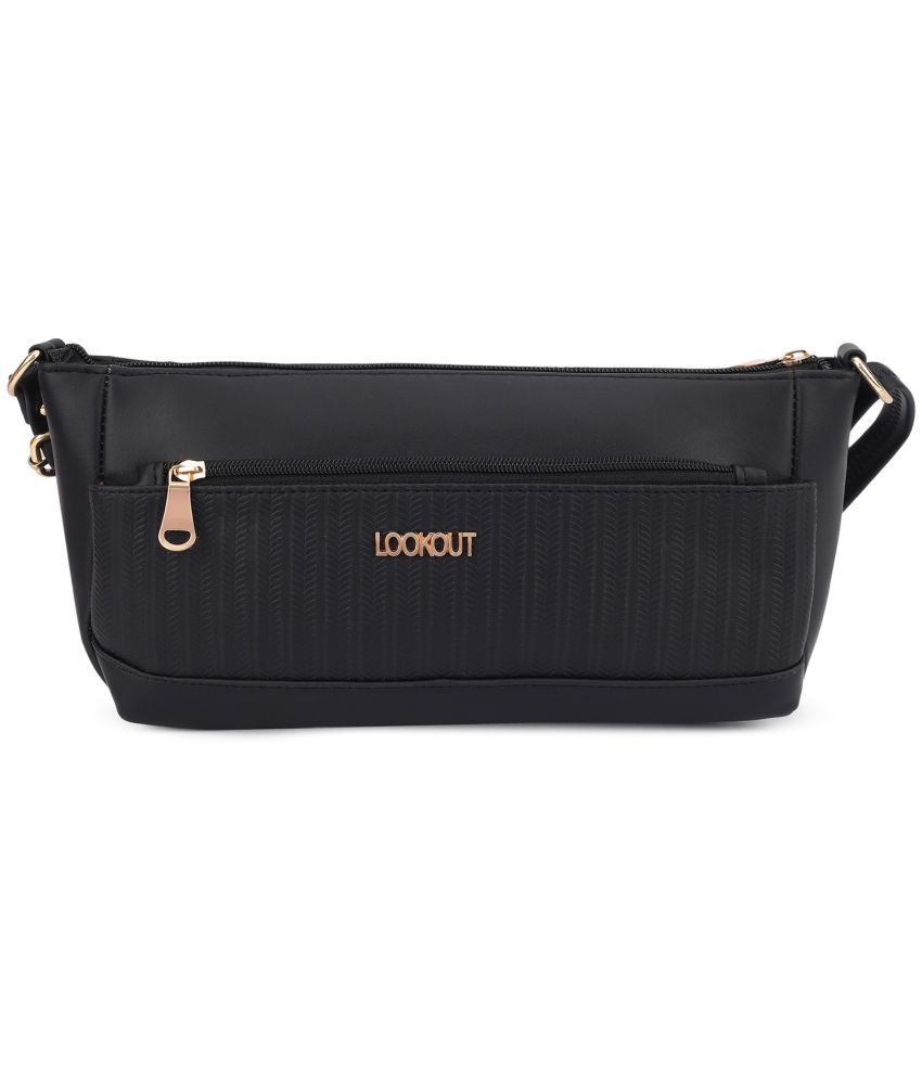     			Lookout Fashion Sling Bag Faux Leather Set of 1 ( Black )