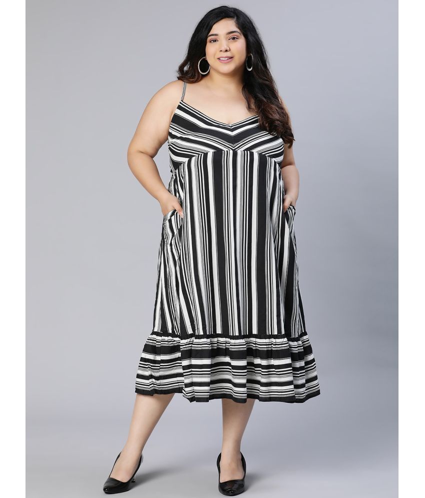     			Oxolloxo Viscose Rayon Striped Above Knee Women's A-line Dress - Black ( Pack of 1 )