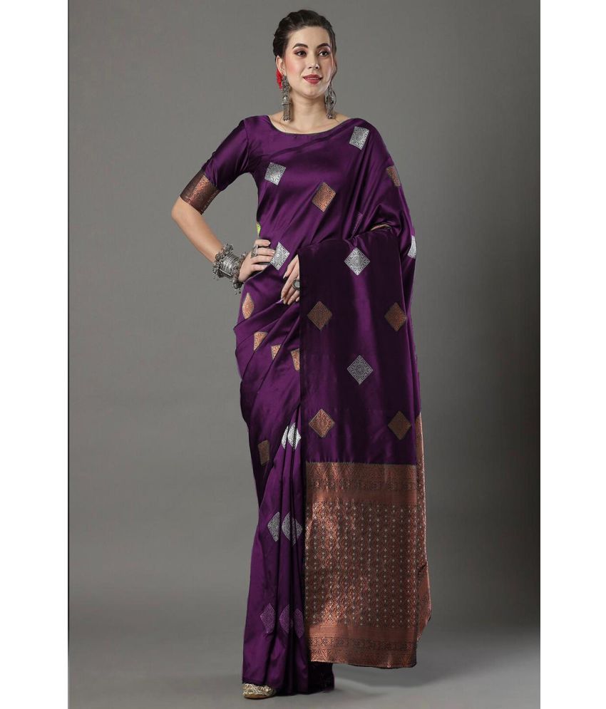     			SAREEKART FAB Pack of 1 Kanjivaram Silk Woven Saree With Blouse Piece ( Purple )