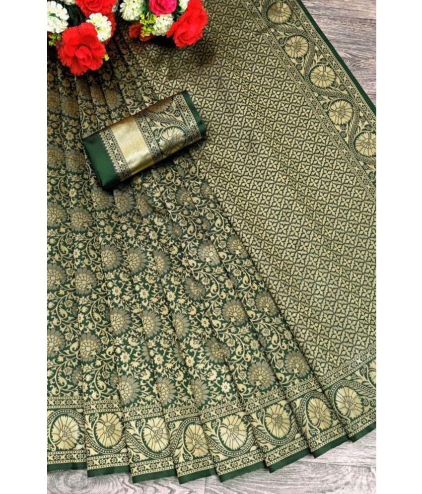     			SAREEKART FAB Pack of 1 Kanjivaram Silk Woven Saree With Blouse Piece ( Green )