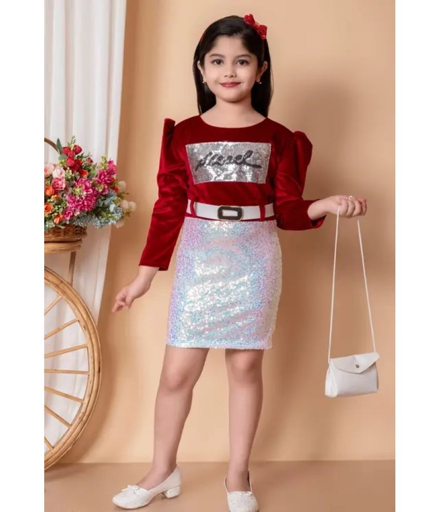     			Sk dresses Velvet A-line Dress For Girls ( Pack of 1 , Maroon )