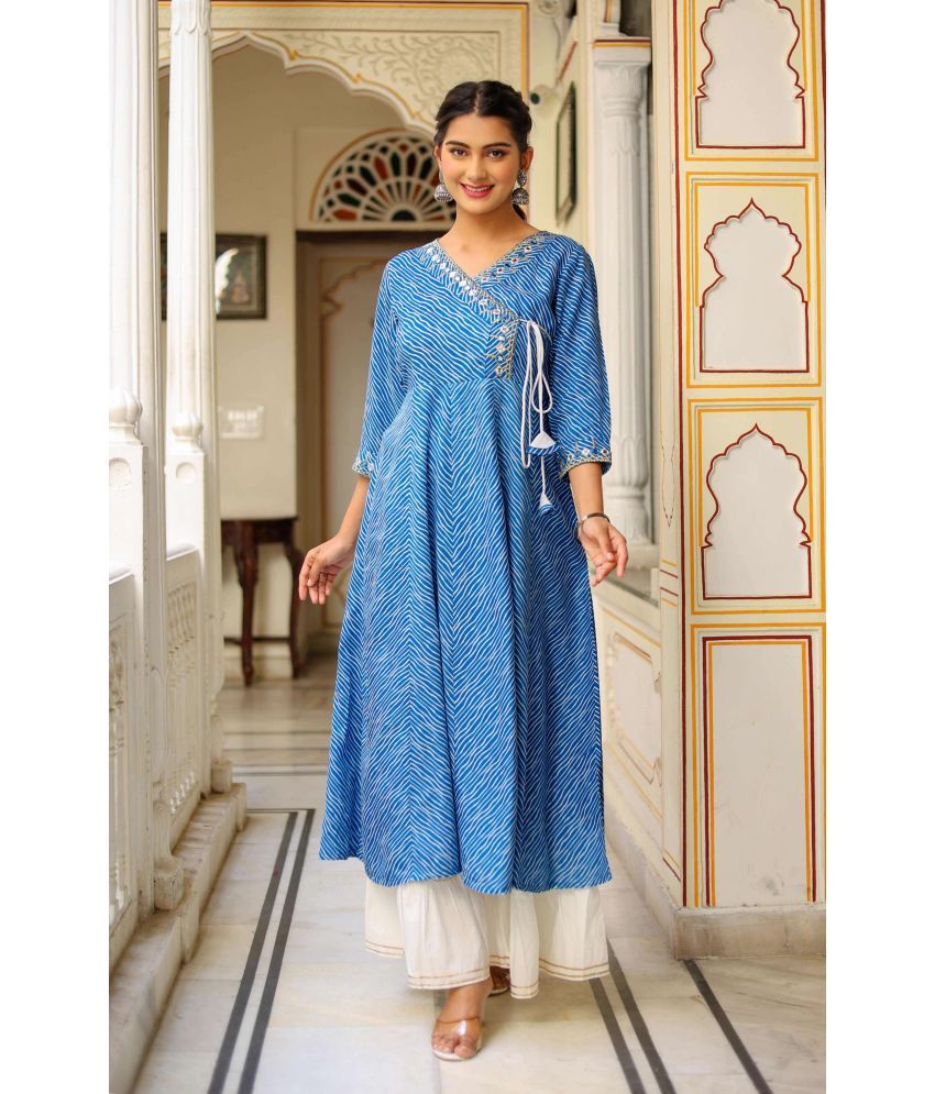     			Yash Gallery Pack of 1 Rayon Printed Anarkali Women's Kurti - ( Blue )