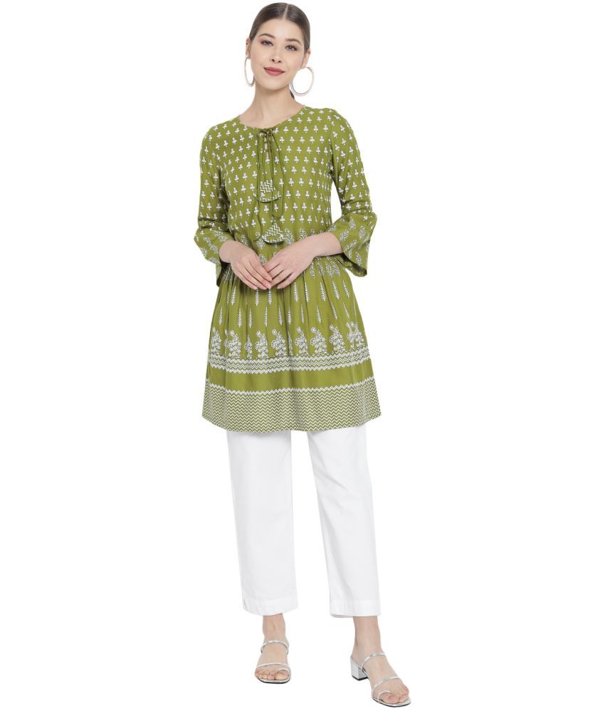     			Yash Gallery Pack of 1 Rayon Printed Straight Women's Kurti - ( Green )