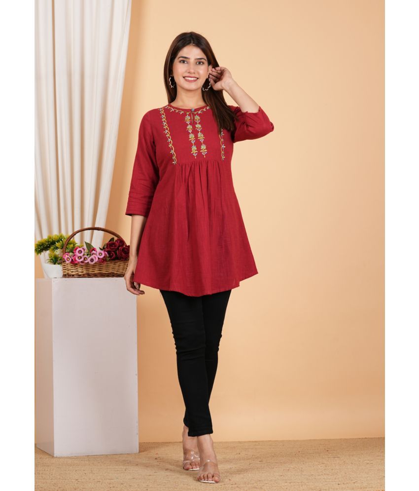     			Yash Gallery Pack of 1 Cotton Solid Straight Women's Kurti - ( Maroon )