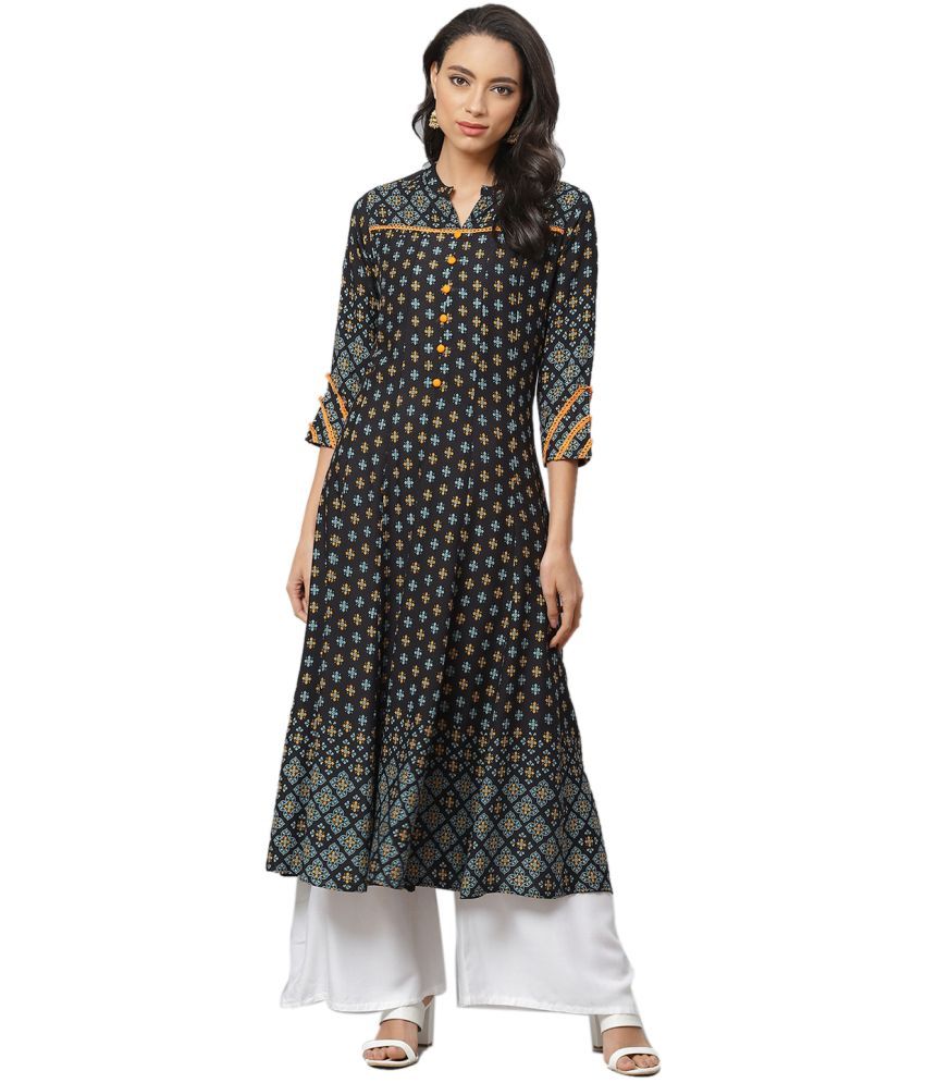     			Yash Gallery Pack of 1 Rayon Printed Anarkali Women's Kurti - ( Black )