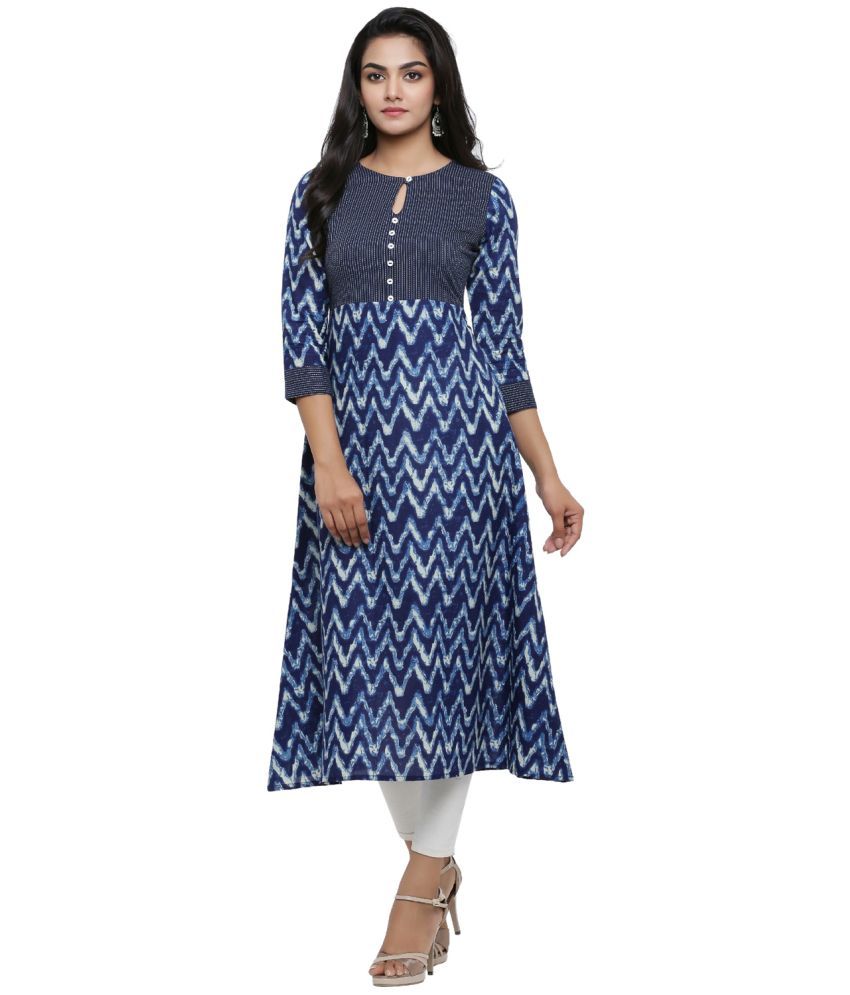     			Yash Gallery Pack of 1 Cotton Printed A-line Women's Kurti - ( Blue )