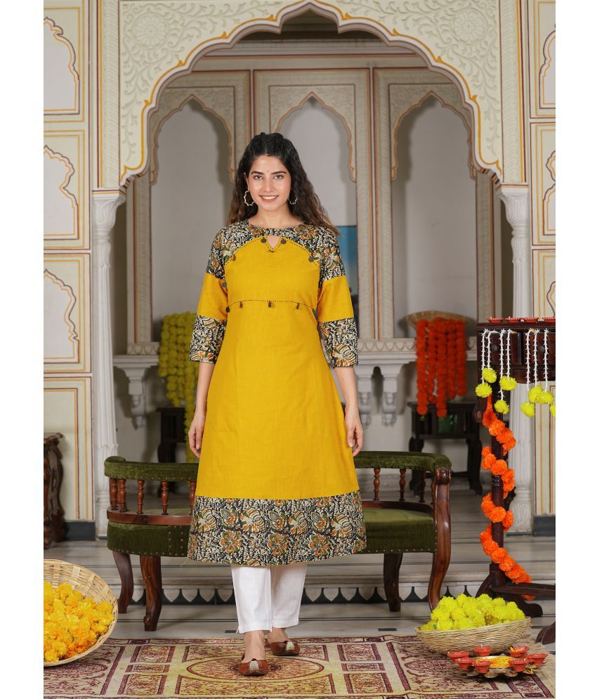     			Yash Gallery Pack of 1 Cotton Blend Printed A-line Women's Kurti - ( Mustard )