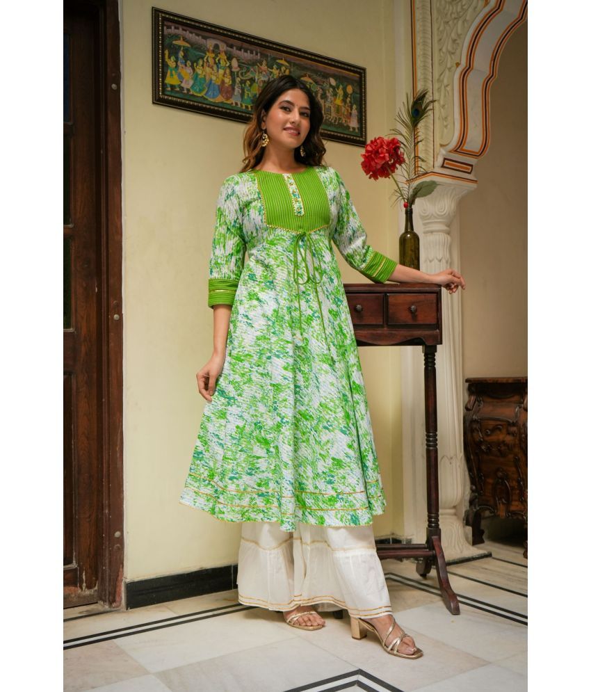     			Yash Gallery Pack of 1 Cotton Printed Anarkali Women's Kurti - ( Green )