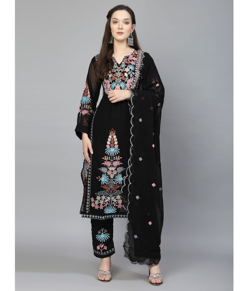     			piludi Georgette Embroidered Kurti With Pants Women's Stitched Salwar Suit - Black ( Pack of 1 )