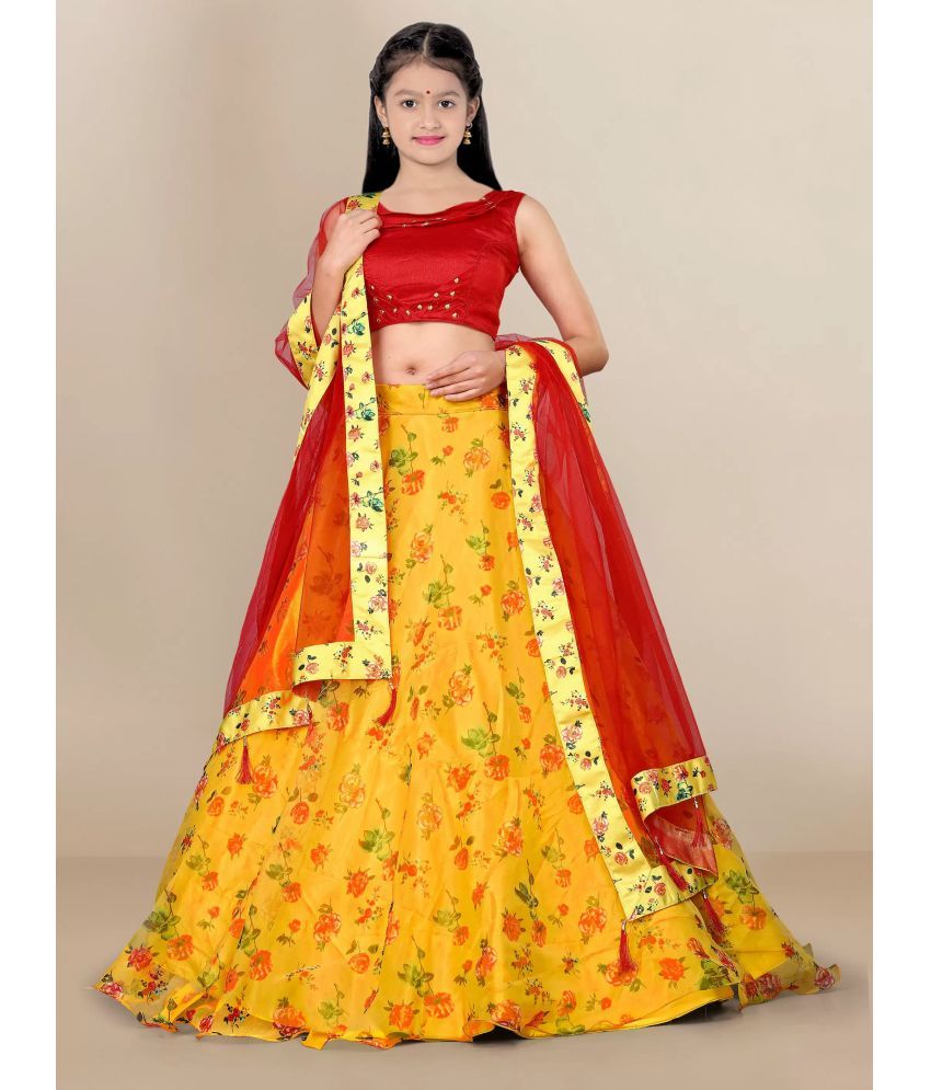     			piludi Organza Lehenga Choli Set For Girls ( Pack of 1 , Yellow )