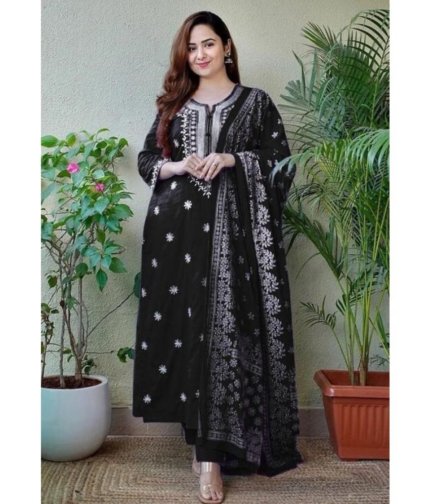     			piludi Viscose Solid Kurti With Pants Women's Stitched Salwar Suit - Black ( Pack of 1 )