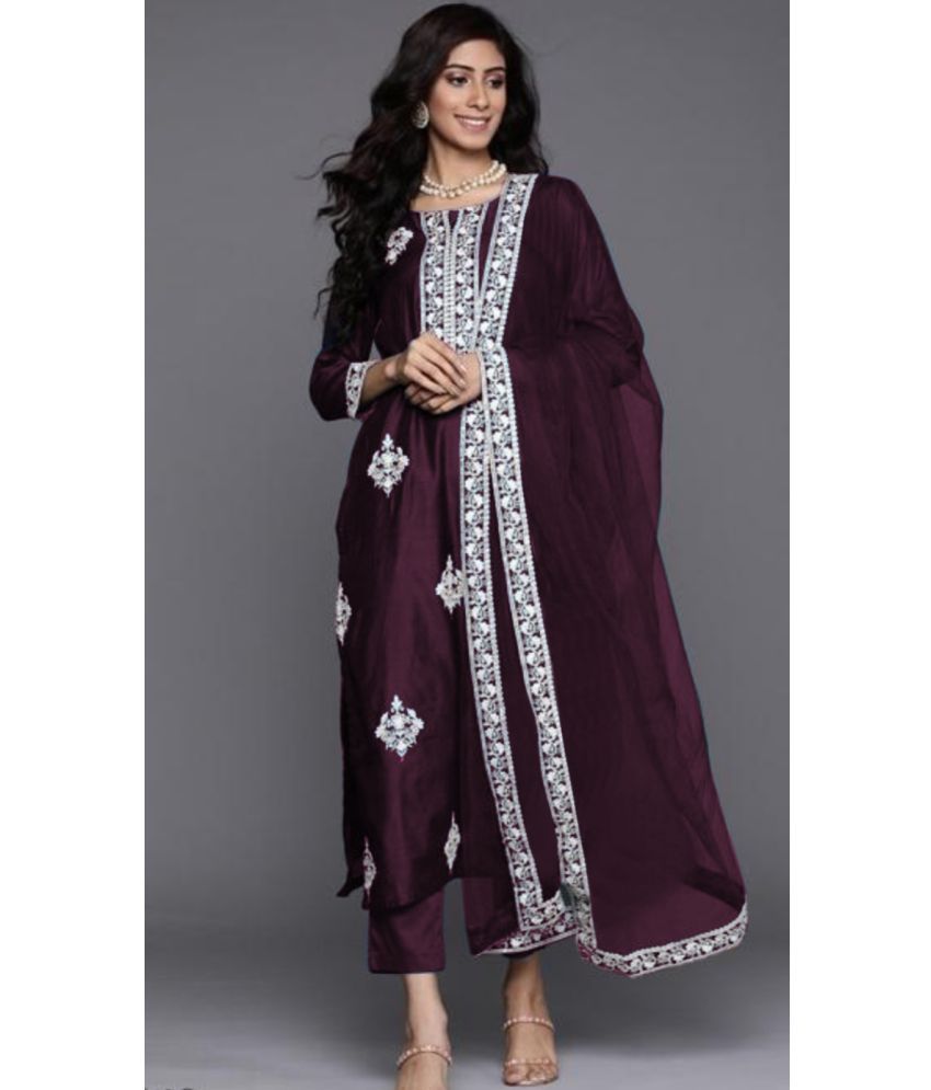     			piludi Viscose Solid Kurti With Pants Women's Stitched Salwar Suit - Purple ( Pack of 1 )