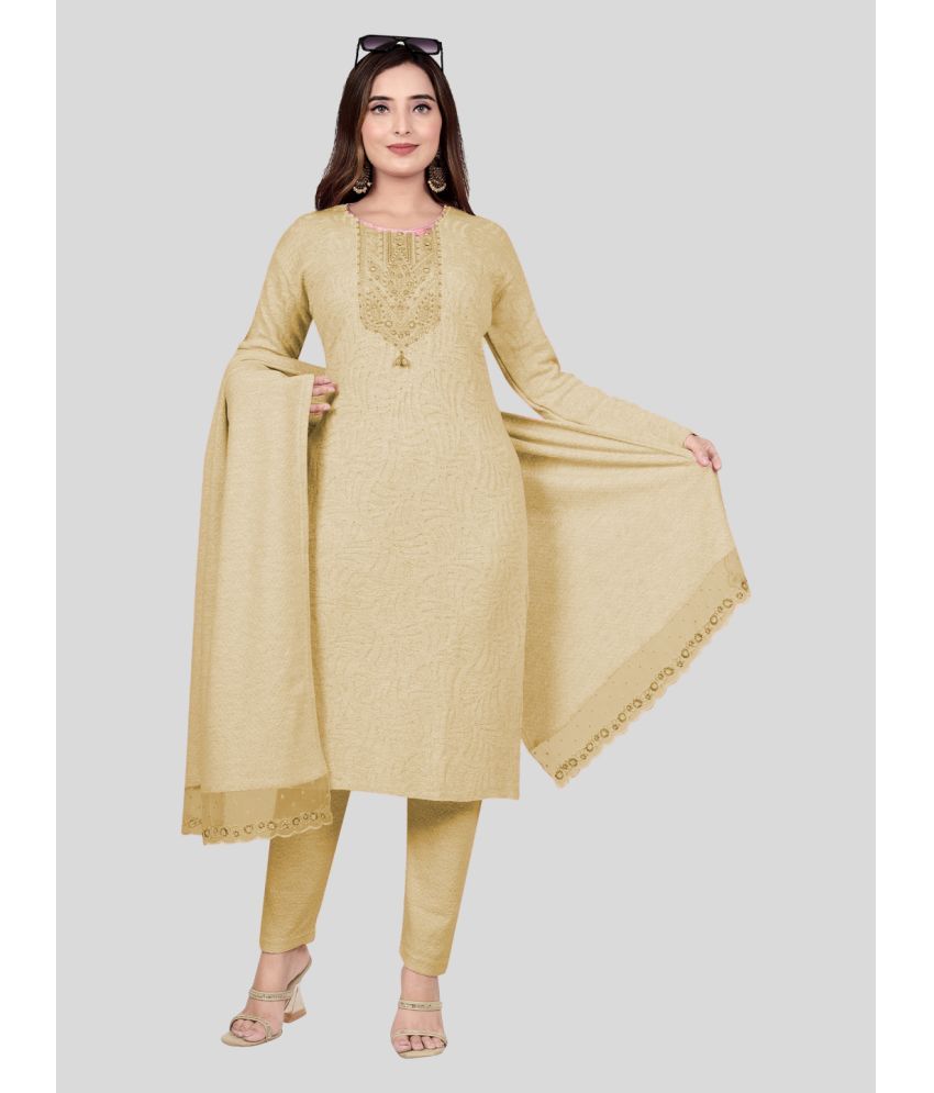     			woolkart Woollen Self Design Kurti With Pants Women's Stitched Salwar Suit - Gold ( Pack of 1 )