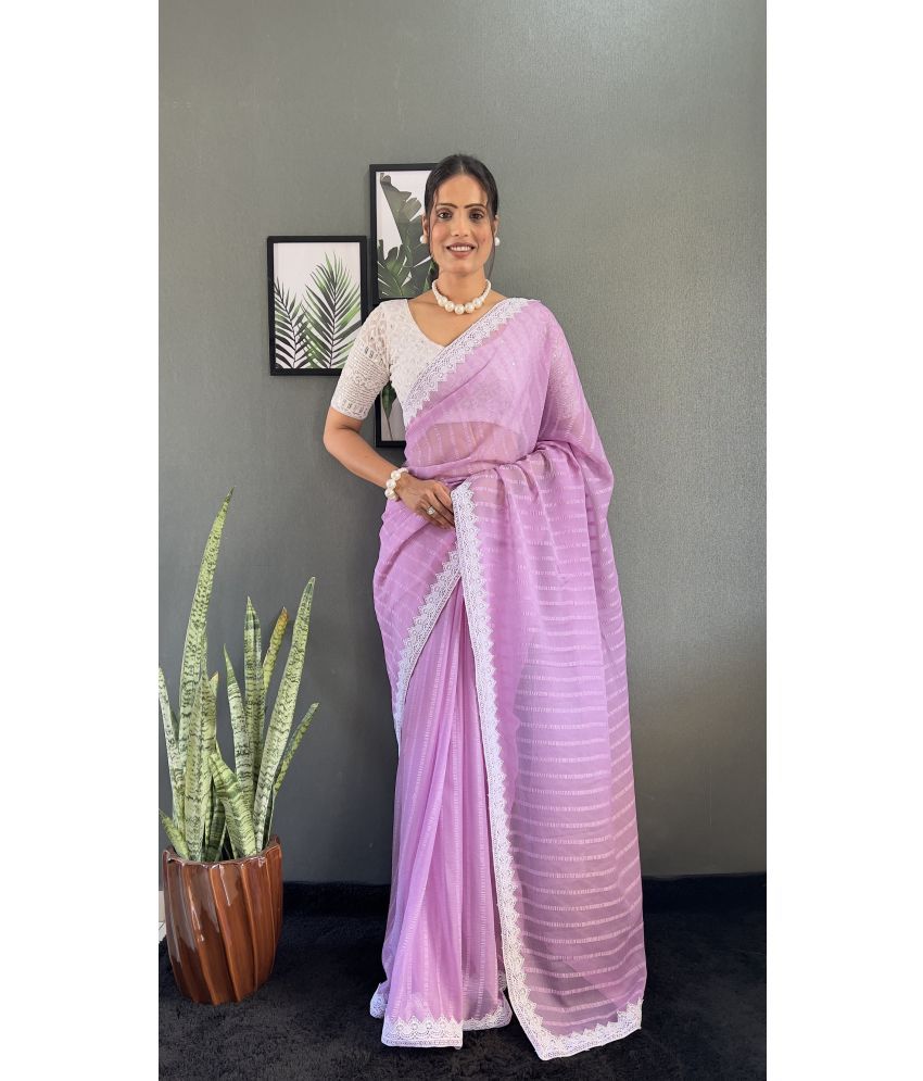     			A TO Z CART Pack of 1 Chiffon Striped Saree With Blouse Piece ( Lavender )