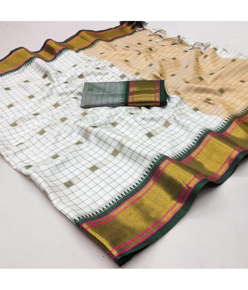     			A TO Z CART Pack of 1 Cotton Silk Checks Saree With Blouse Piece ( Green )