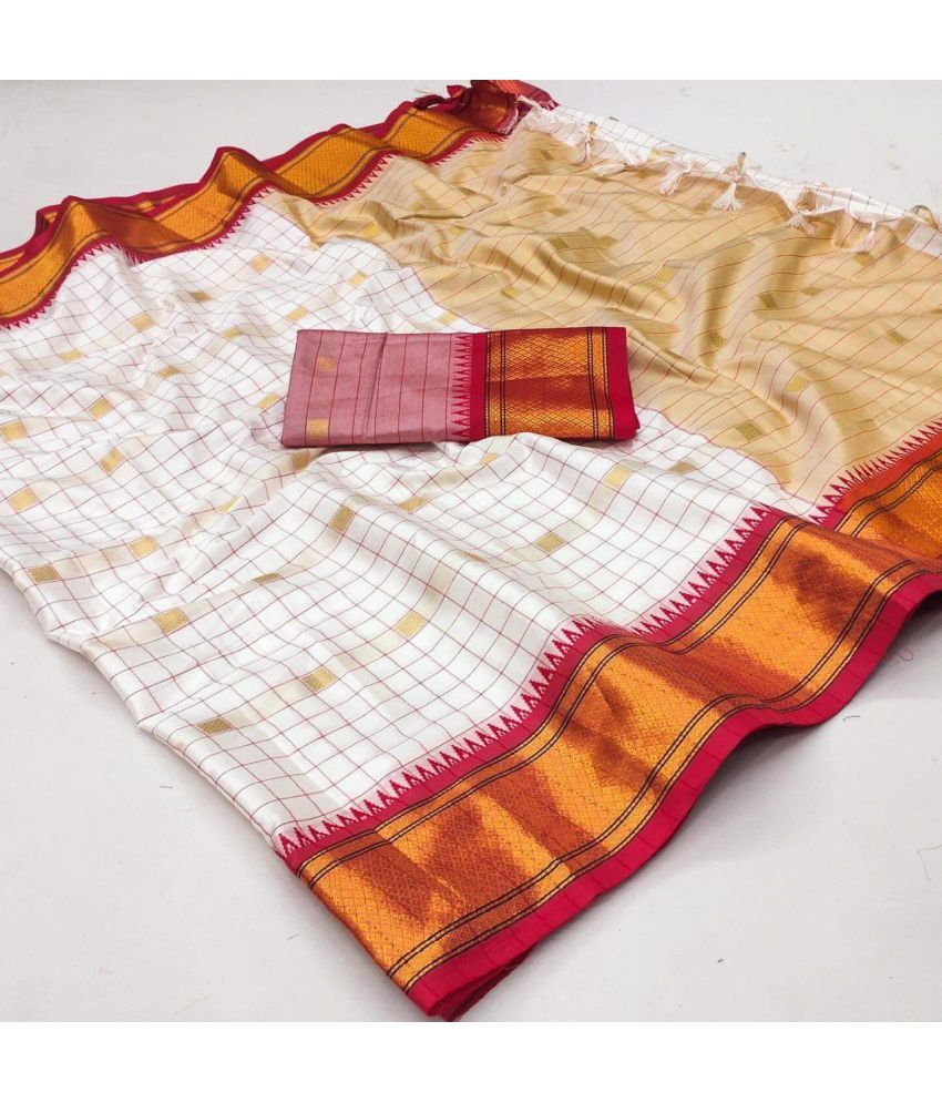     			A TO Z CART Pack of 1 Cotton Silk Checks Saree With Blouse Piece ( Red )