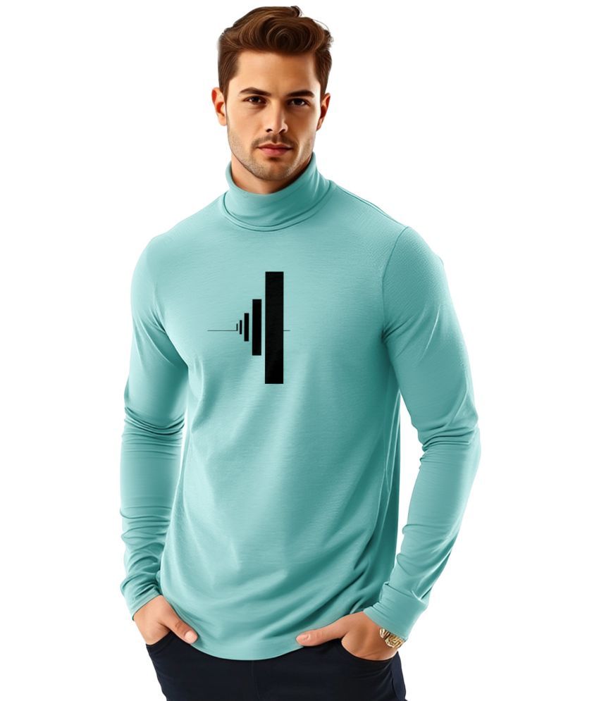     			AOOSH Cotton Blend Regular Fit Printed Full Sleeves Men's High Neck T-Shirt - Aqua Blue ( Pack of 1 )