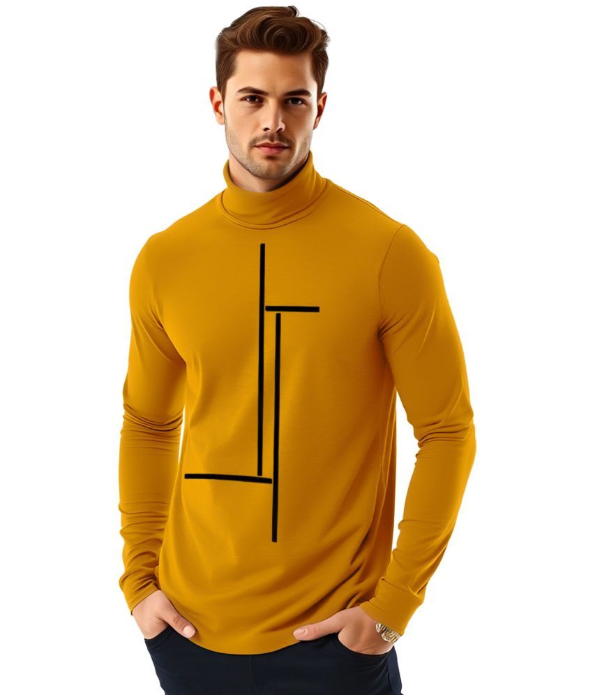     			AOOSH Cotton Blend Regular Fit Printed Full Sleeves Men's High Neck T-Shirt - Mustard ( Pack of 1 )