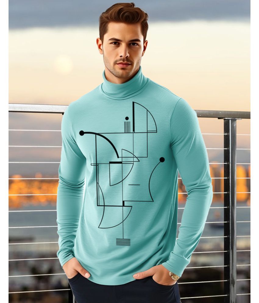     			AOOSH Cotton Blend Regular Fit Printed Full Sleeves Men's High Neck T-Shirt - Aqua Blue ( Pack of 1 )