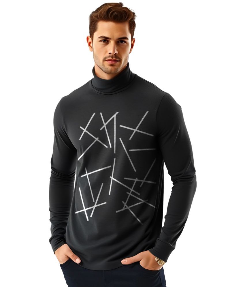     			AOOSH Cotton Blend Regular Fit Printed Full Sleeves Men's High Neck T-Shirt - Black ( Pack of 1 )