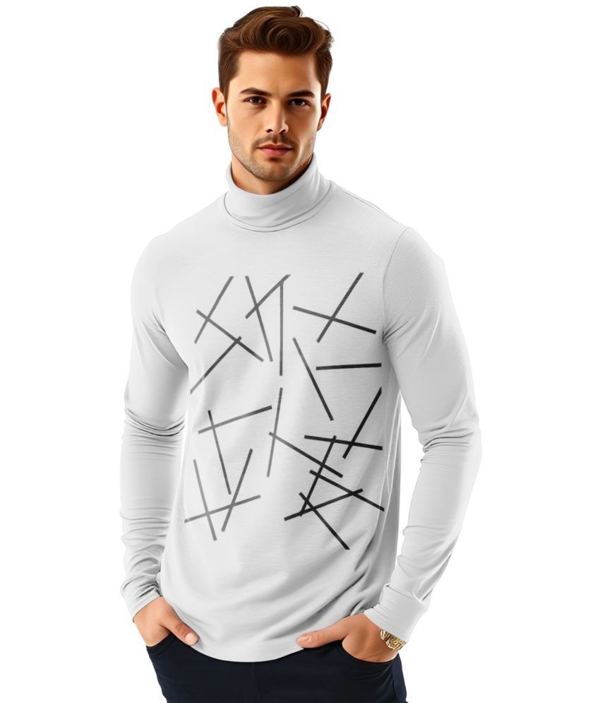     			AOOSH Cotton Blend Regular Fit Printed Full Sleeves Men's High Neck T-Shirt - White ( Pack of 1 )