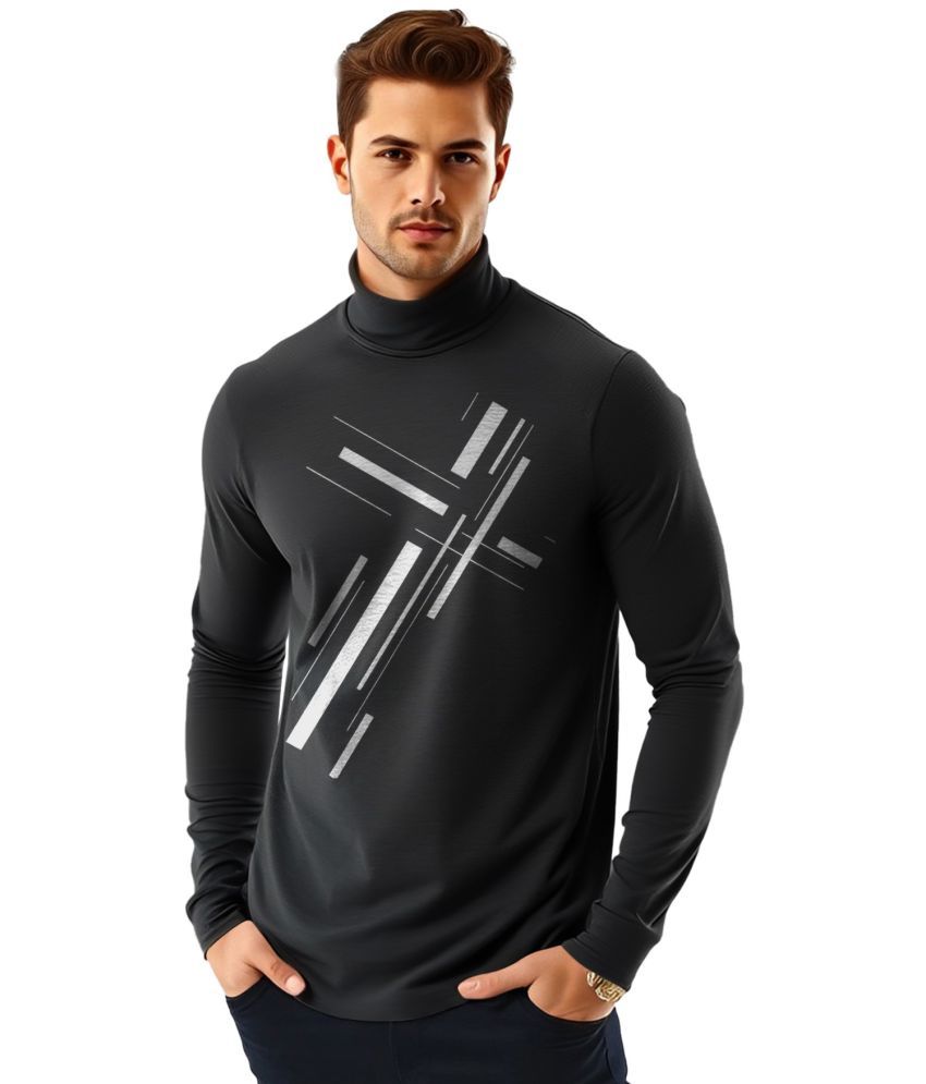     			AOOSH Cotton Blend Regular Fit Printed Full Sleeves Men's High Neck T-Shirt - Black ( Pack of 1 )