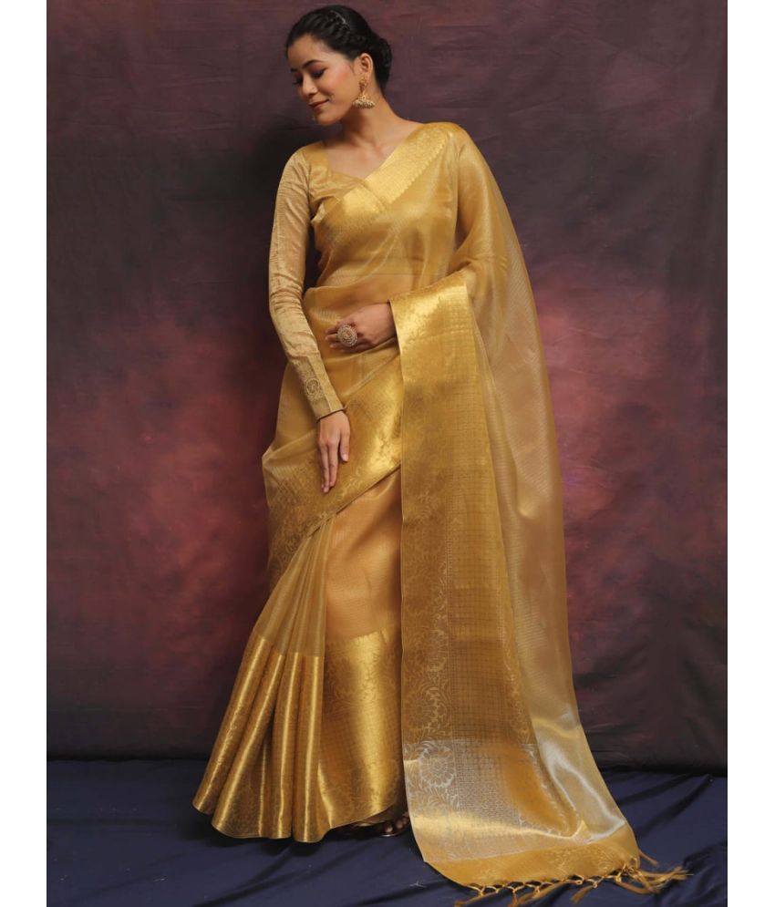     			Aika Pack of 1 Tissue Self Design Saree With Blouse Piece ( Mustard )